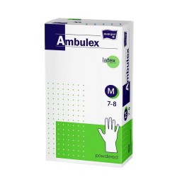 Rękawice lateksowe AMBULEX, rozmiar M, pudrowane, 100 sztuk,  TZMO