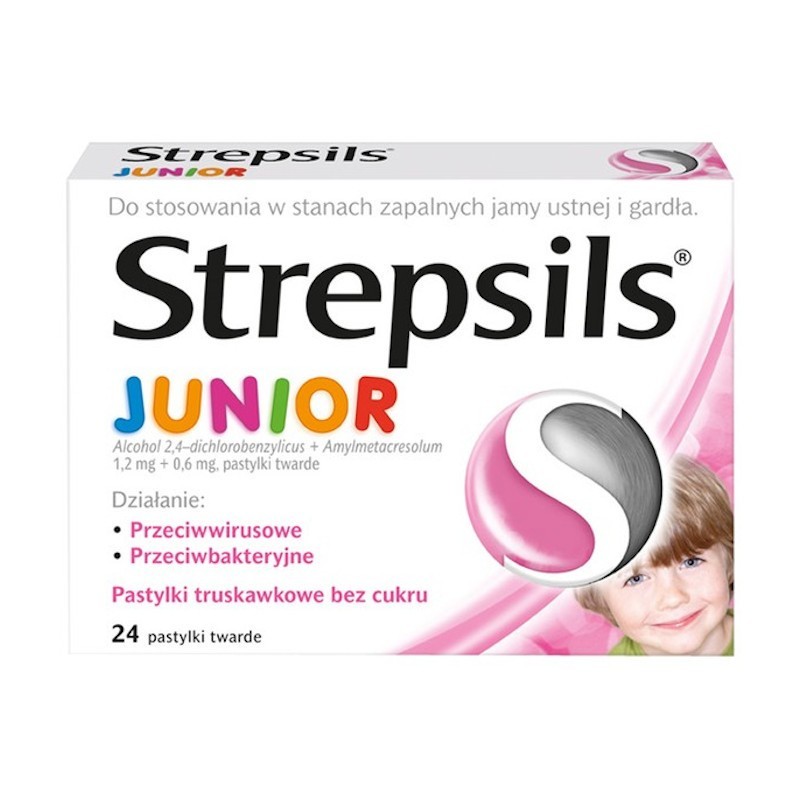 Strepsils Junior , pastylki do ssania dla dzieci bez cukru, 24 pastylek