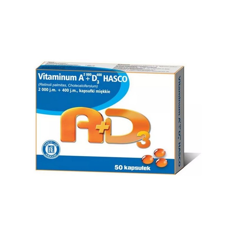 Vitaminum A+D3 2000 j.m.+400 j.m., 50 kapsułek, HASCO