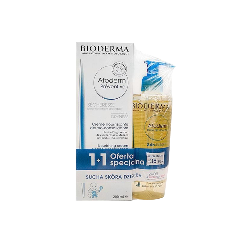 BIODERMA ATODERM ZESTAW PREVENTIVE Odżywczy krem wzmacniający + Nawilżający olejek do kąpieli 200 ml BIODERMA ATODERM ZESTAW PREVENTIVE Odżywczy krem wzmacniający + Nawilżający olejek do kąpieli 200 ml