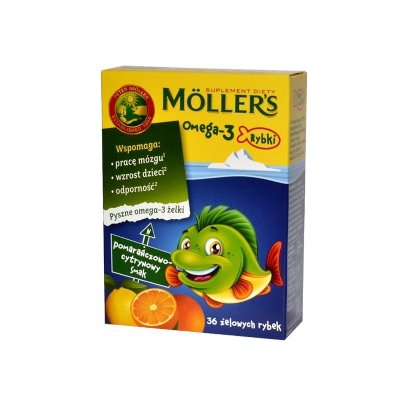 Mollers Omega-3 Rybki, 36 żelki o smaku pomarańczowo-cytrynowym, ORKLA