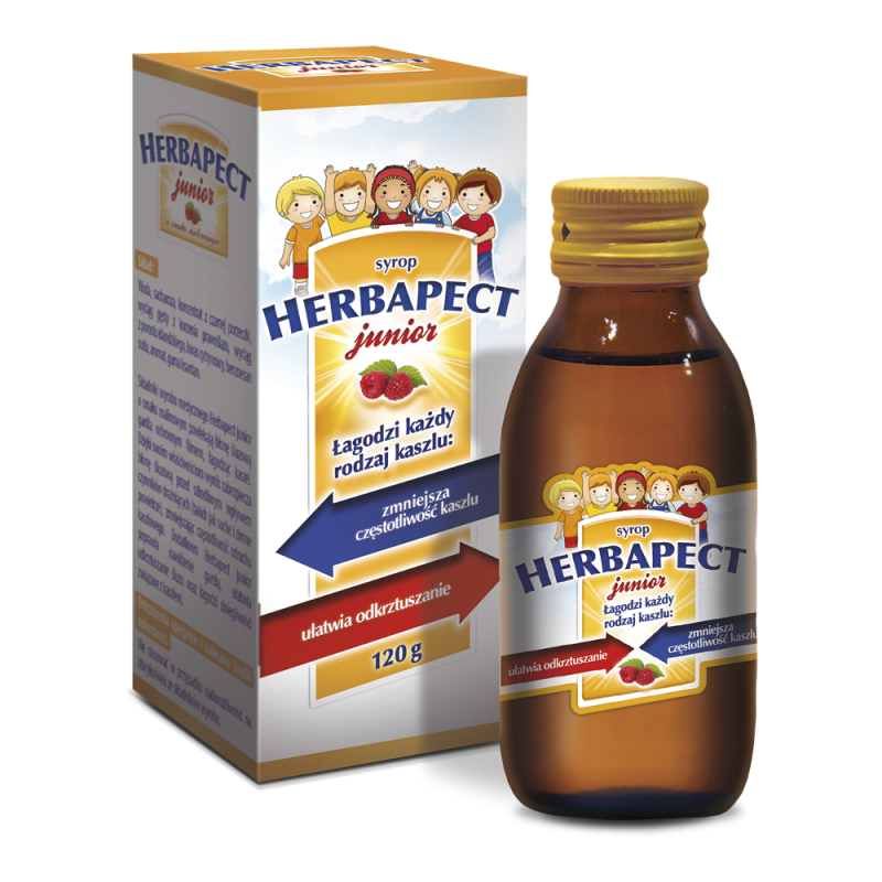 Herbapect junior, syrop o smaku malinowym, 120 ml, Aflofarm